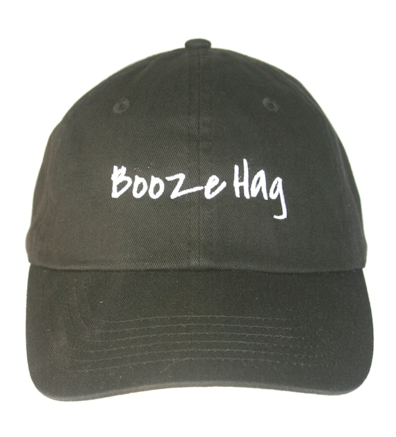 Booze Hag - Polo Style Ball Cap (Black with White Stitching)