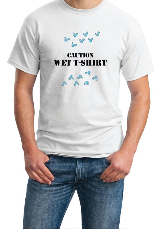 Caution Wet T-Shirt - Mens T-Shirt (Ash Gray or White)