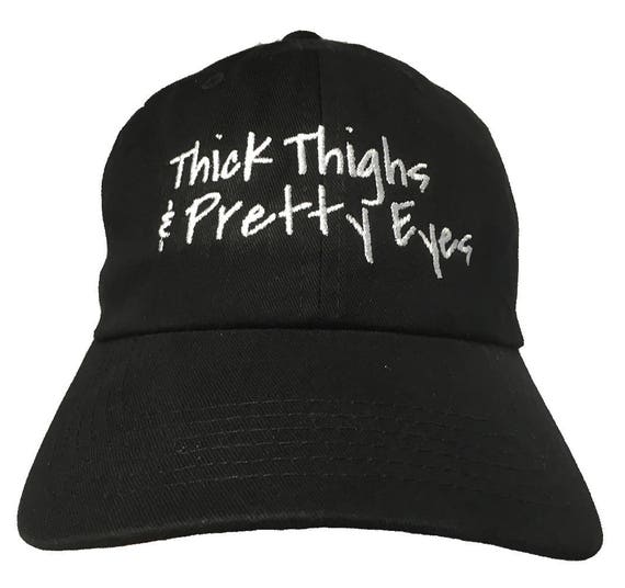 Thick Thighs & Pretty Eyes - Polo Style Ball Cap - Black with White Stitching