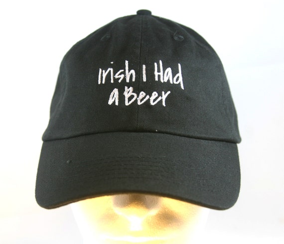 Irish I had a Beer - Polo Style Ball Cap (Black with White Stitching)