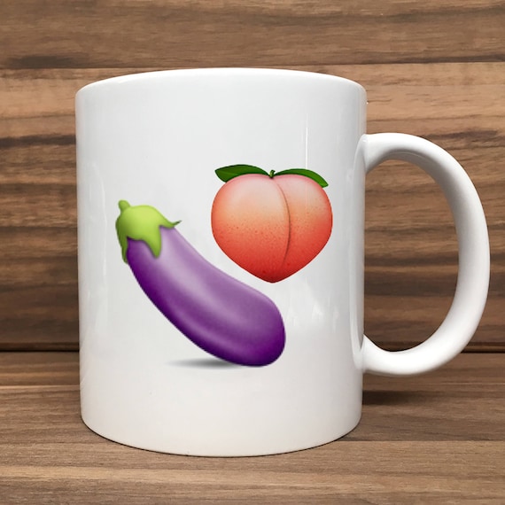 Coffee Mug - Emoji Eggplant & Peach - Double Sided Printing 11 oz Mug