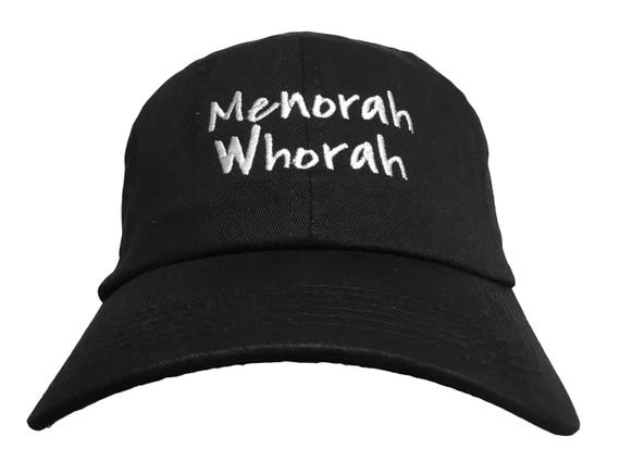 Menorah Whorah - Polo Style Ball Cap - Black with White Stitching