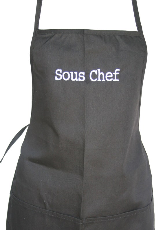 Sous Chef (Youth Apron with Pockets) Black with White Stitching