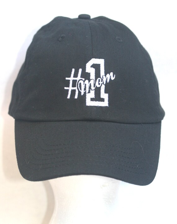Number One Mom - Polo Style Ball Cap (Black with White Stitching)