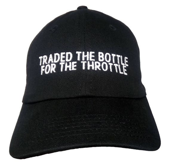 Traded the Bottle for the Throttle  (Youth Dad Cap Polo Style Ball Cap - Black with White Stitching)