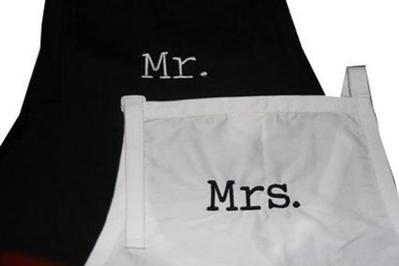 Mr & Mrs. (Adult Aprons for the Bridal Couple)