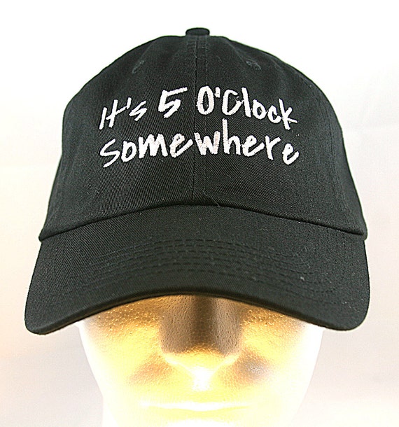 It's 5 O'Clock Somewhere - Polo Style Ball Cap (Black with White Stitching)
