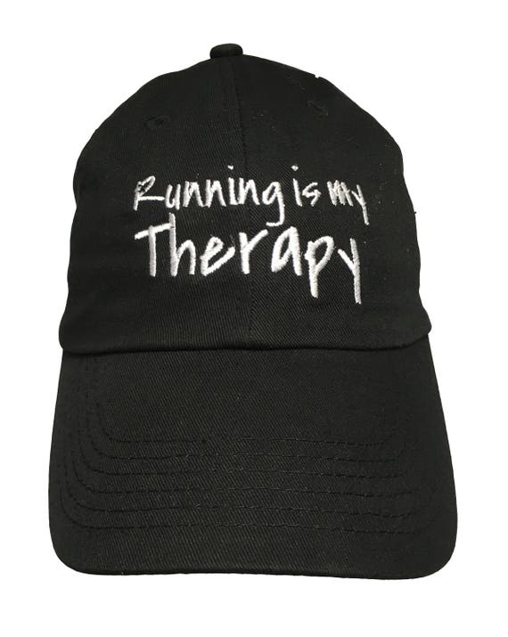 Running is My Therapy (Polo Style Ball Cap - Black with White Stitching