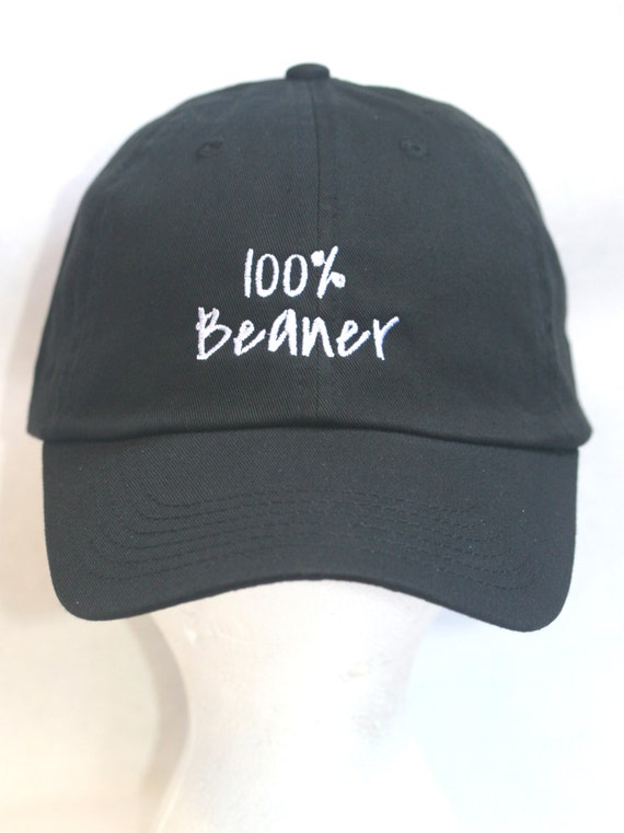 100% Beaner - Polo Style Ball Cap (Black with White Stitching)