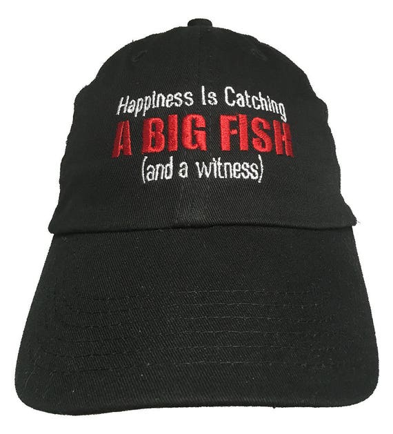 Happiness is Catching A Big Fish - Polo Style Ball Cap (Black)