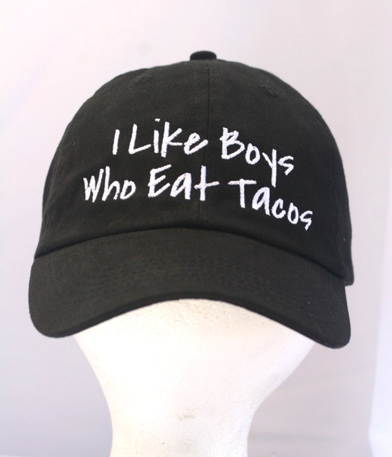 I Like Boys Who Eat Tacos - Polo Style Ball Cap (Black with White Stitching)