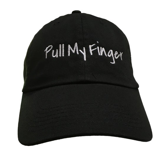 Pull my Finger (Polo Style Ball Cap - Black with White Stitching