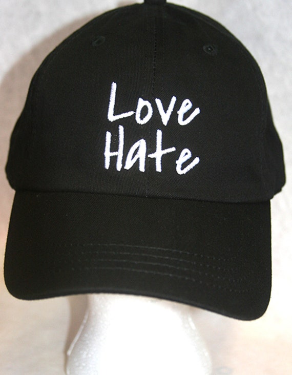 Love Hate - Polo Style Ball Cap (Black with White Stitching)