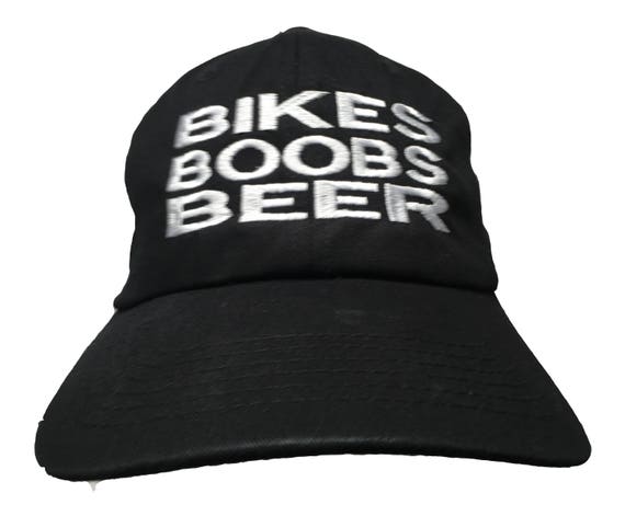 Bikes Boobs Beer- Polo Style Ball Cap - Black with White Stitching