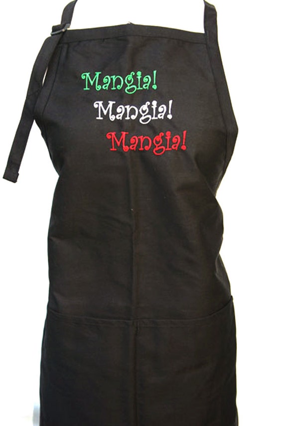 Mangia Mangia Mangia - 3 color stitching GWR (Adult Apron)