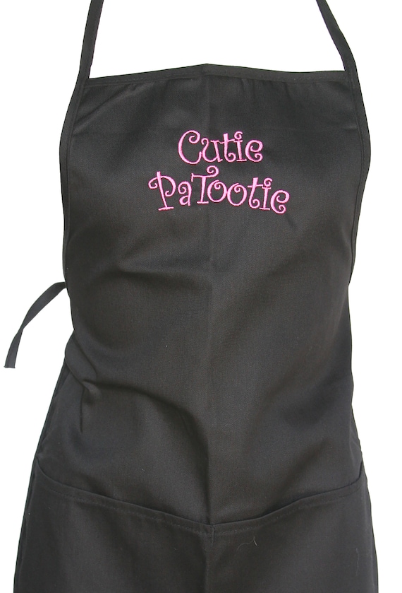 Cutie PaTootie (Youth Apron with Pockets) Black with Pink Stitching