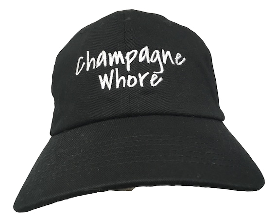 Champagne Whore- Polo Style Ball Cap - Black with White Stitching