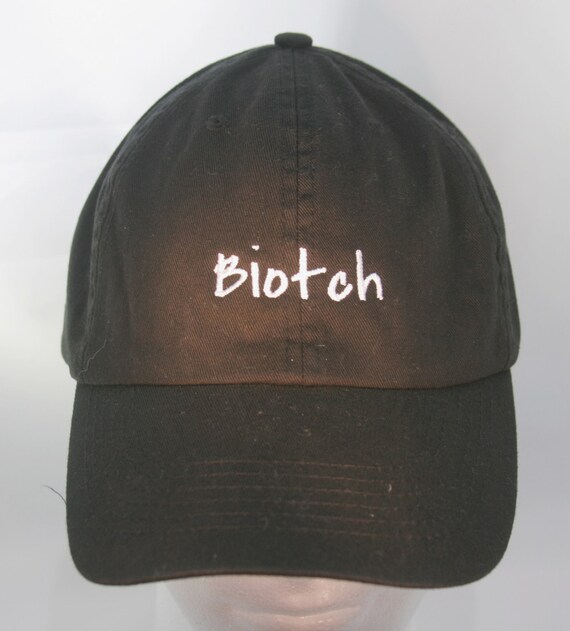 Biotch - Polo Style Ball Cap (Black with White Stitching)