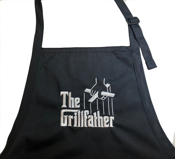 The Grillfather (Adult Apron) Black with White Stitching