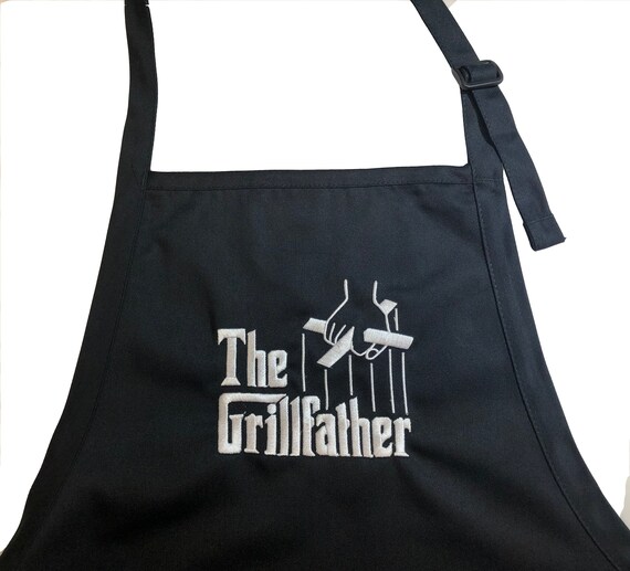 The Grillfather (Adult Apron) Black with White Stitching