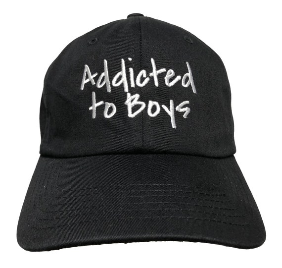 Addicted to Boys or Girls (Ball Cap - Black Embroidered with White Stitching)