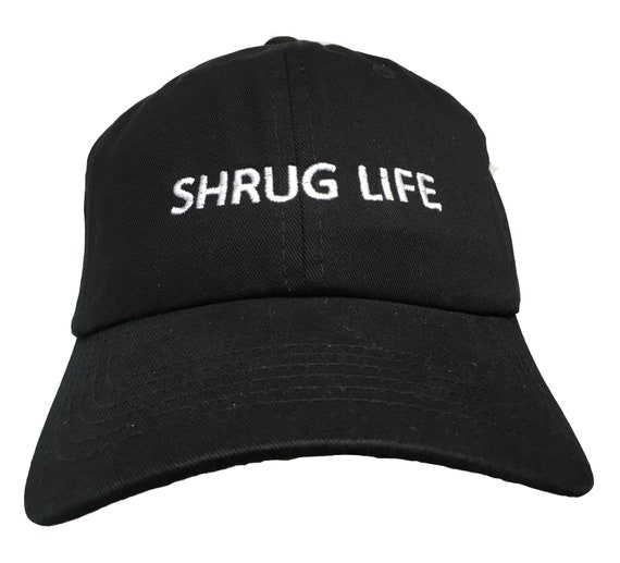 Shrug Life - Polo Style Ball Cap (Black with White Stitching)