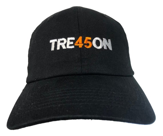 TRE45ON -  Ball Cap (Black with White and Orange Stitching)