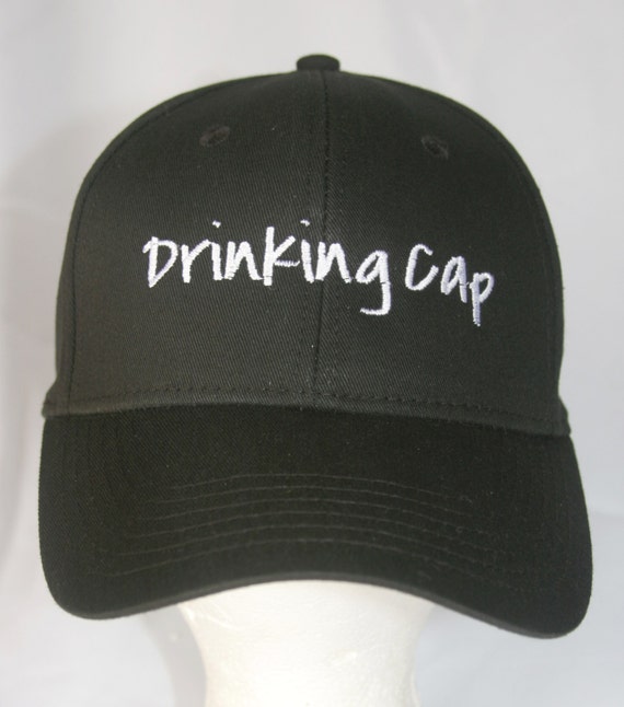 Drinking Cap - Polo Style Ball Cap (Black with White Stitching)