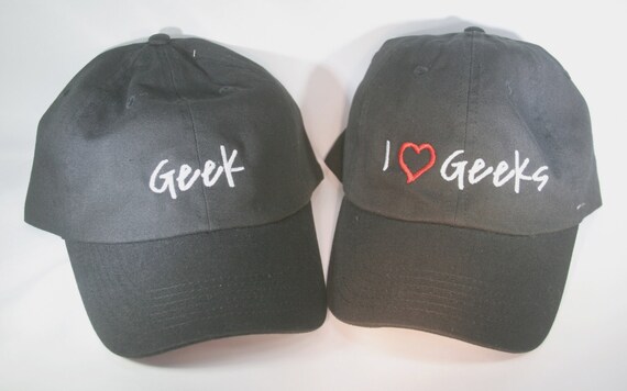 Pair of Hats - Geek & I Love Geeks - Polo Style Ball Cap (Black with White Stitching)