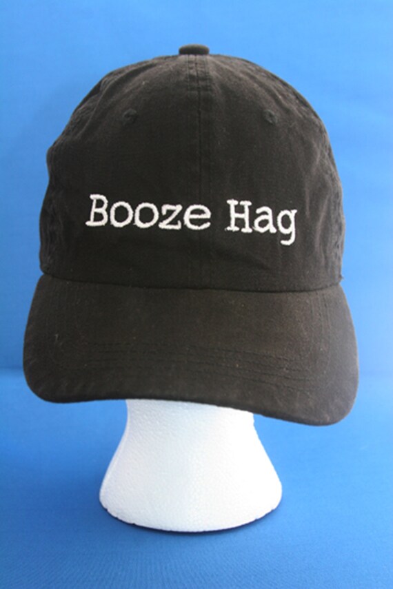 Booze Hag - Ball Cap (Black with White Stitching)