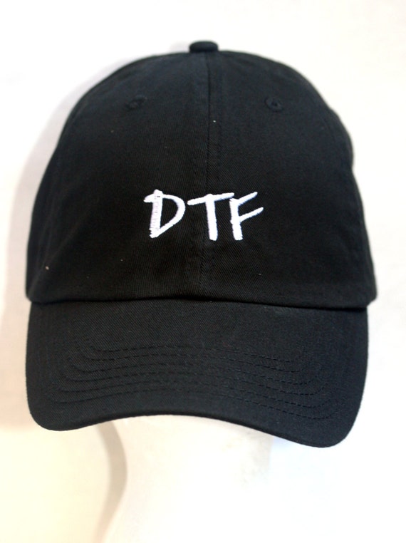 DTF - Polo Style Ball Cap (Black with White Stitching)