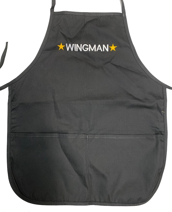 Wingman (Youth Apron with Pockets) Black with White Stitching and Yellow Stars