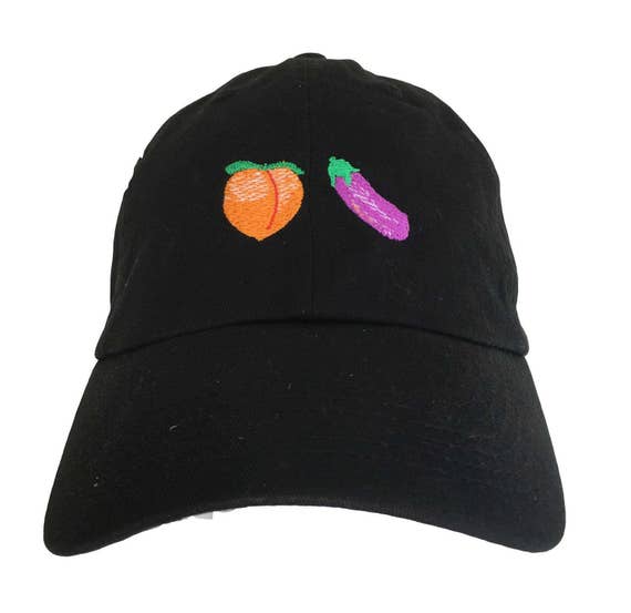 Emoji Peach & Eggplant - Polo Style Ball Cap (Black)