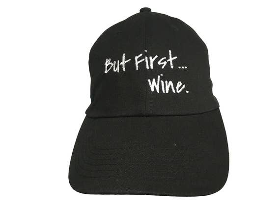 But First... Wine. - Polo Style Ball Cap (Black with White Stitching)