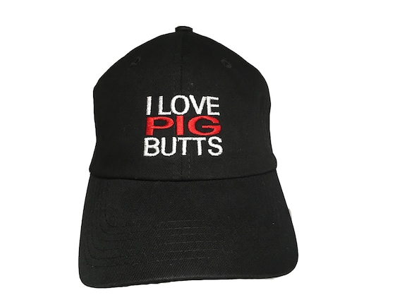 I Love Pig Butts - Polo Style Ball Cap (Black with White Stitching)