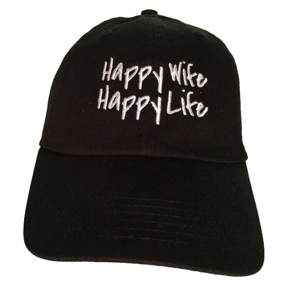 Happy Wife Happy Life - Polo Style Ball Cap (Black with White Stitching)