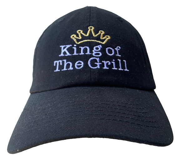 King of the Grill - with Crown - Polo Style Ball Cap (Various Colors with White and Gold Stitching)