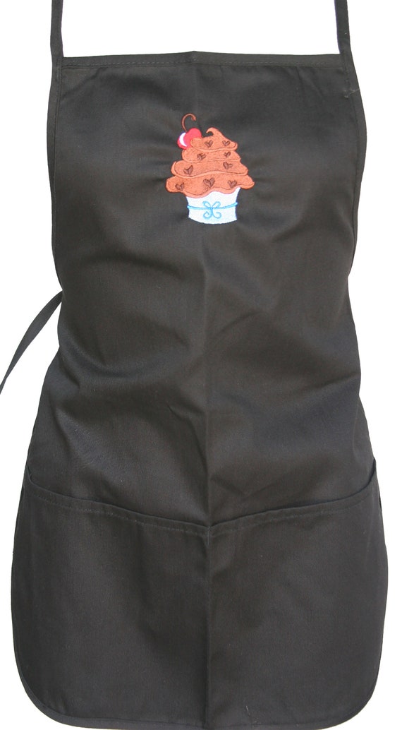 Cupcake (Youth Apron with Pockets) Black with different colors of Stitching