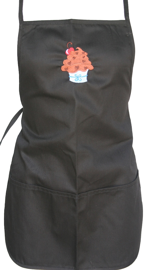 Cupcake (Youth Apron with Pockets) Black with different colors of Stitching