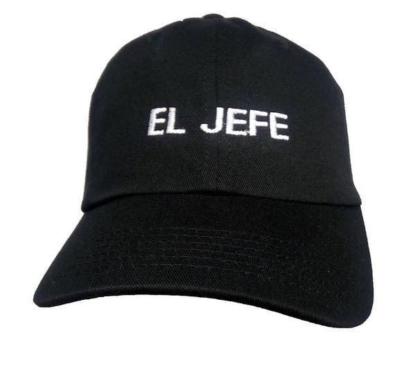 El Jefe (Youth Size Dad Cap Polo Style Ball Cap - Black with White Stitching)