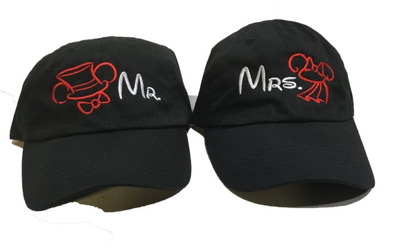 Set of Ball Caps Mr and Mrs. - with Disney Theme TopHat and Bows Ball Cap