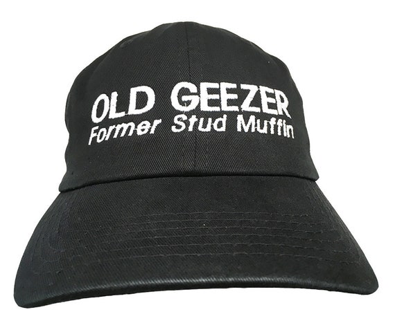 Old Geezer, Former Stud Muffin - Polo Style Ball Cap (Black with White Stitching)