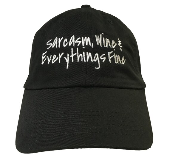 Sarcasm, Wine & Everythings Fine (Polo Style Ball Black with White Stitching)