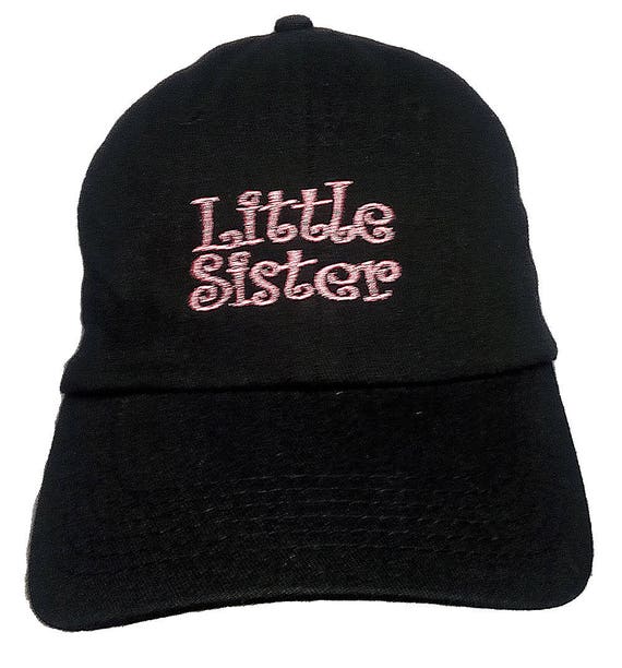 Little Sister (Youth Dad Cap Polo Style Ball Cap - Black with Pink Stitching)