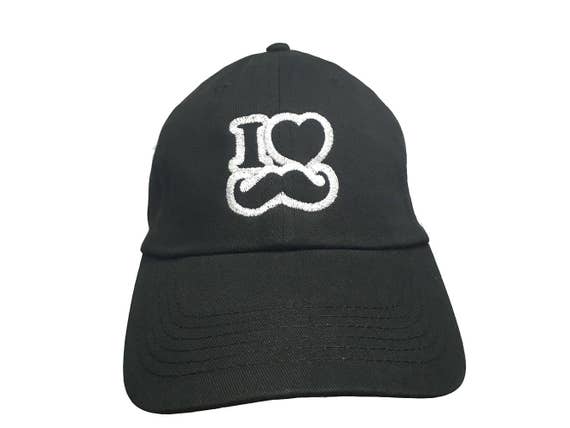 I Love Mustaches (Polo Style Ball Cap - Black with White Stitching