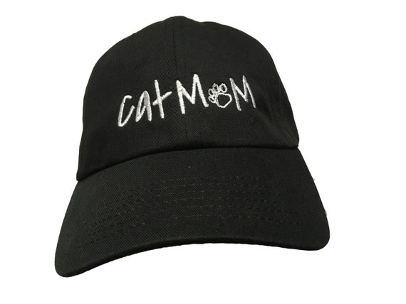 Cat Mom with Paws (Polo Style Ball Cap - Black with White Stitching)