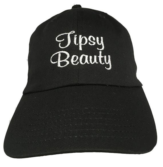 Tipsy Beauty - Polo Style Ball Cap (Black with White Stitching)