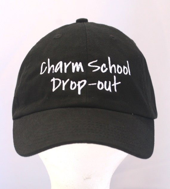 Charm School Drop-Out - Polo Style Ball Cap (Black with White Stitching)