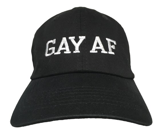 GAY AF (Ball Cap - Black Embroidered with White Stitching)