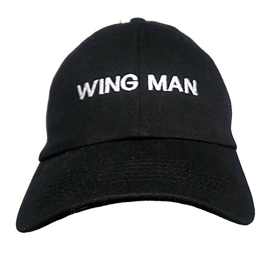 Wing Man  (Youth Dad Cap Polo Style Ball Cap - Black with White Stitching)